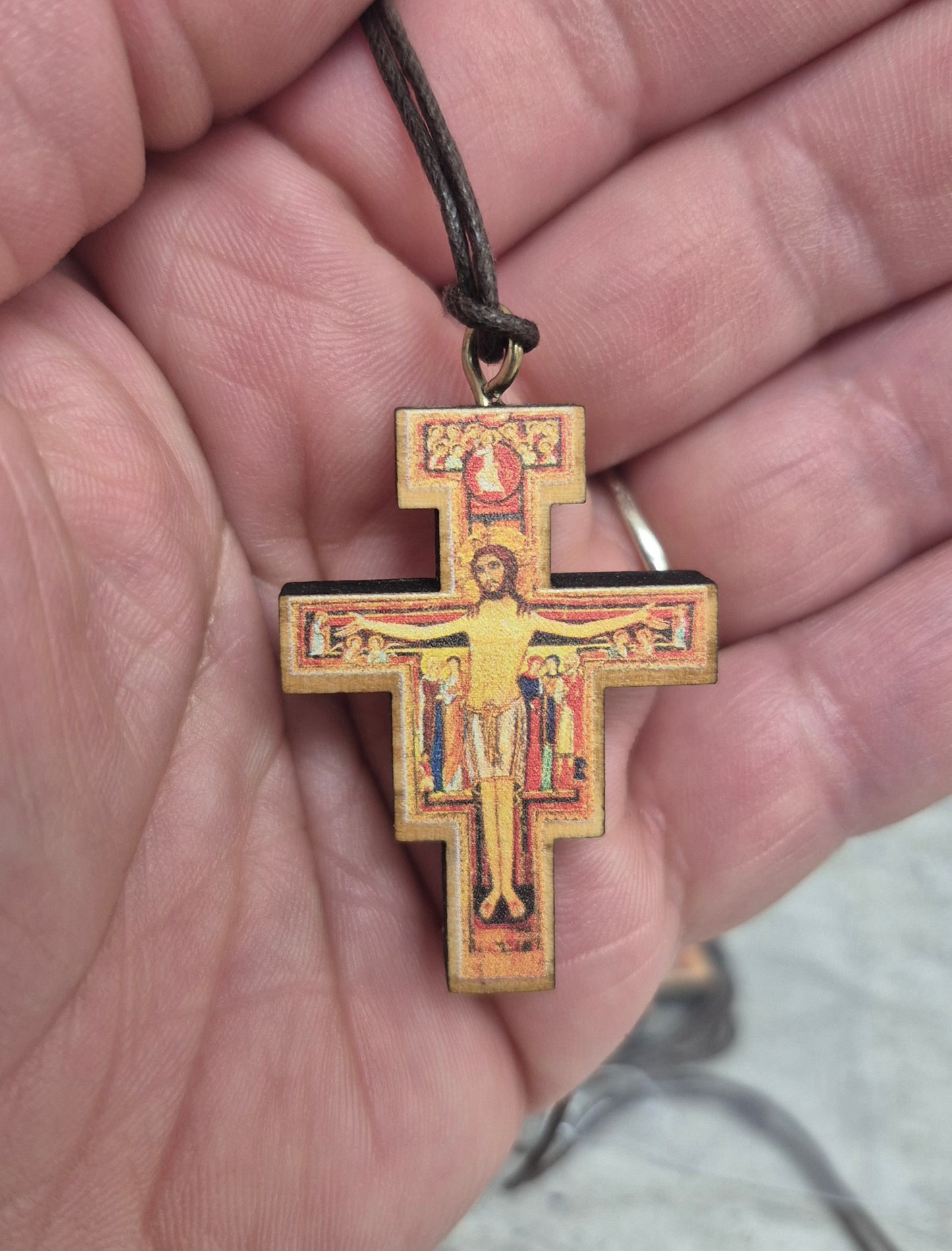 San Damiano Wooden Cross Pendant w/cord