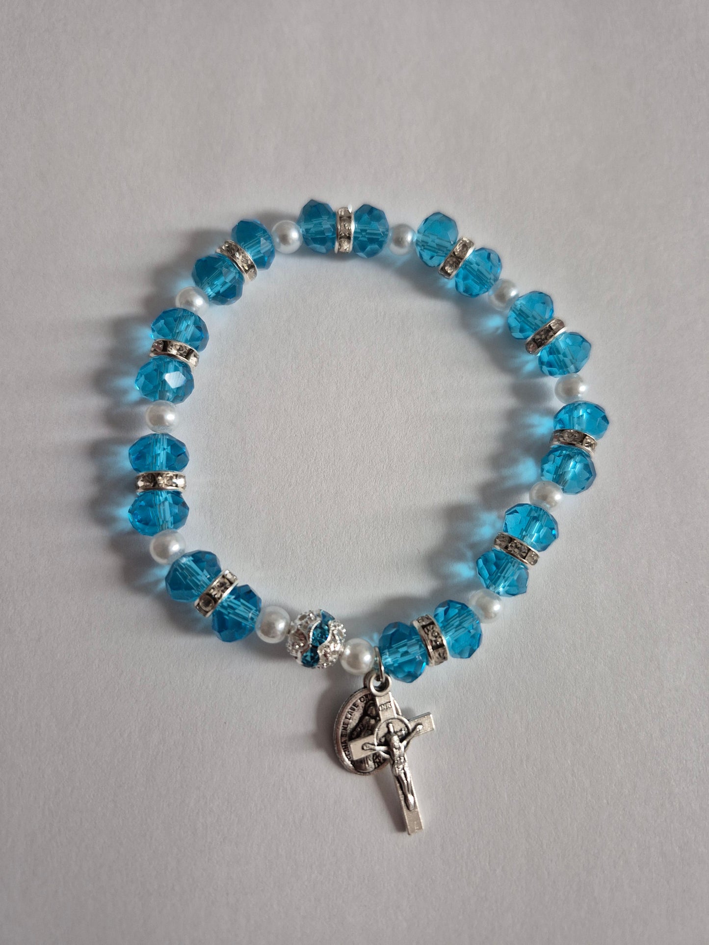 Aqua Crystal Rosary Bracelet