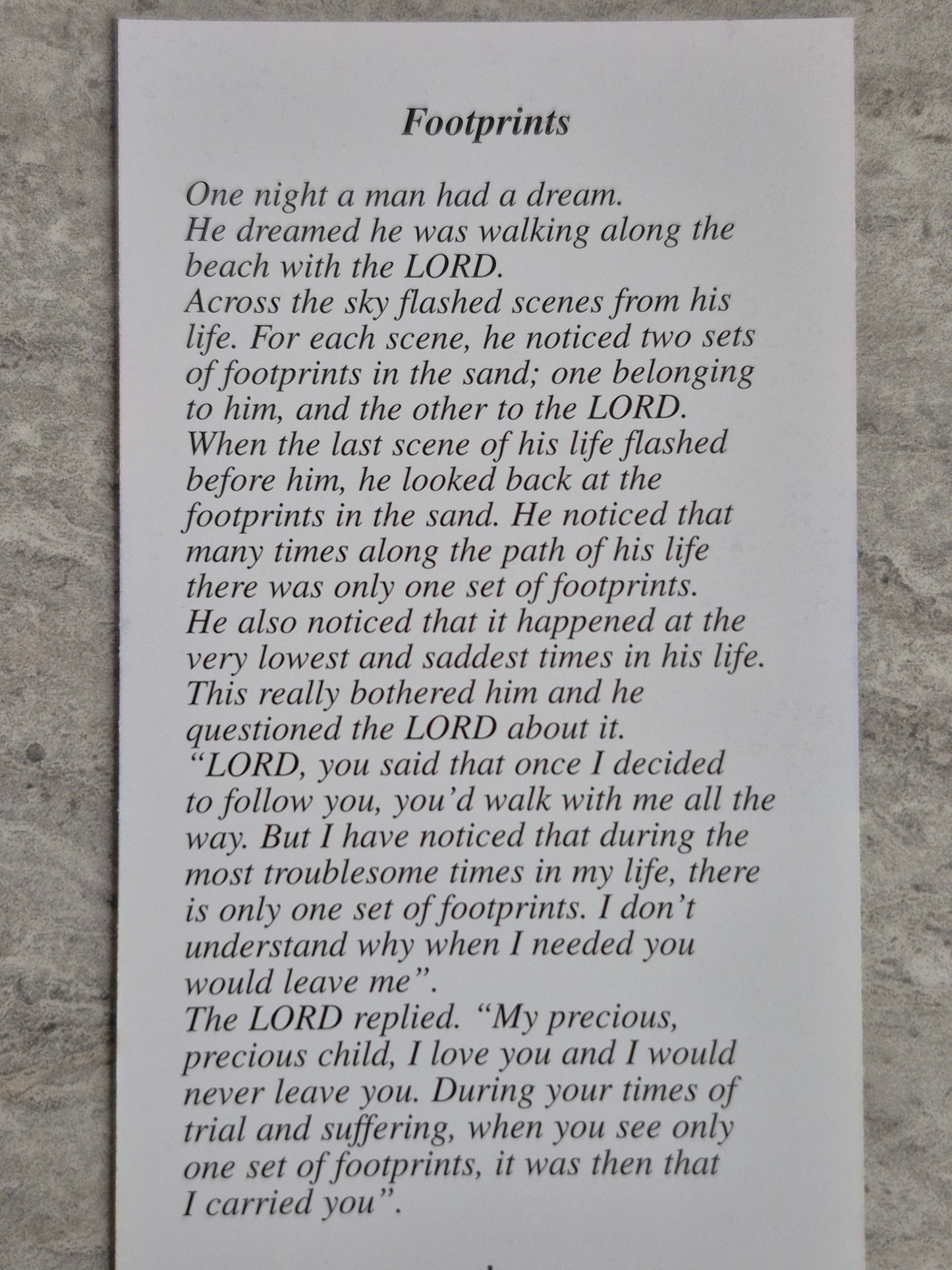 Footprints Prayer Card