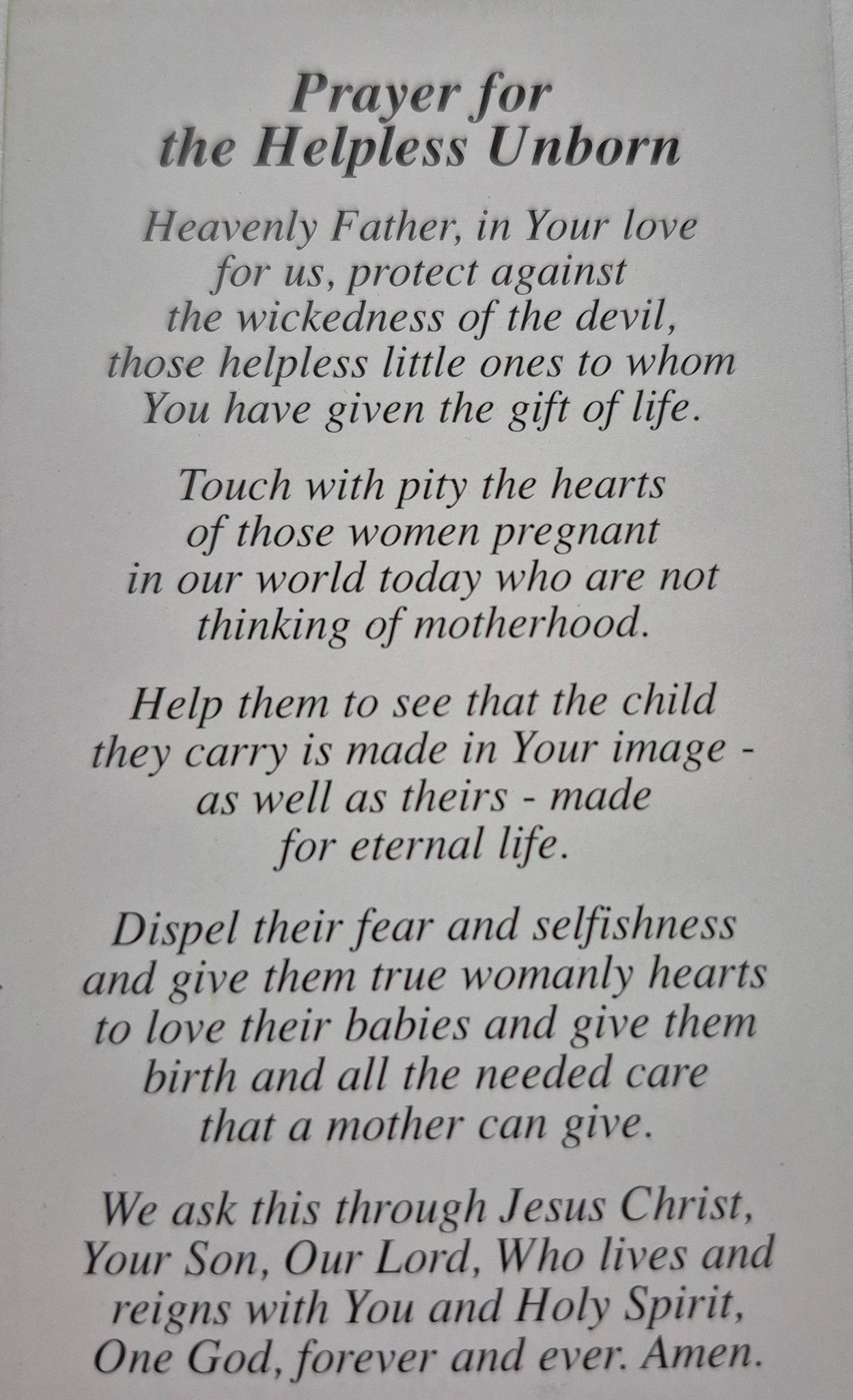 Prayer for the Helpless Unborn