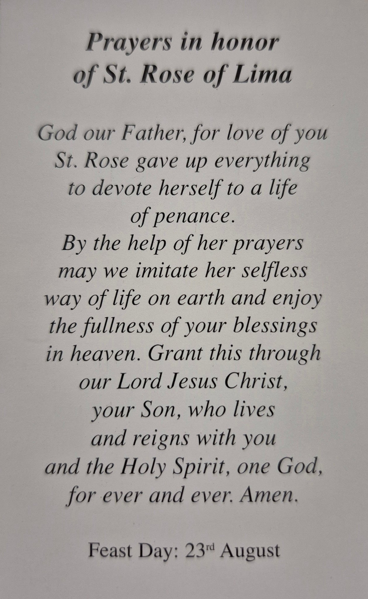 Prayers in honor of St Rose of Lima