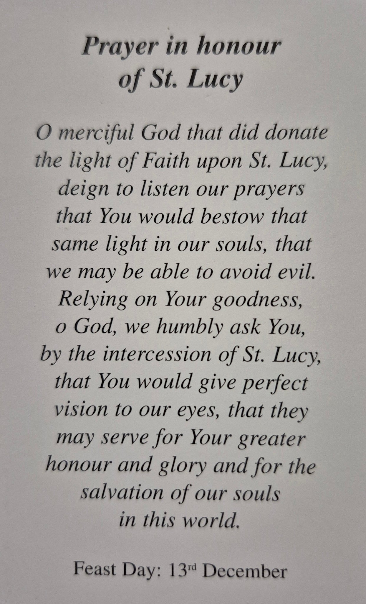 Prayer in honour of St Lucy
