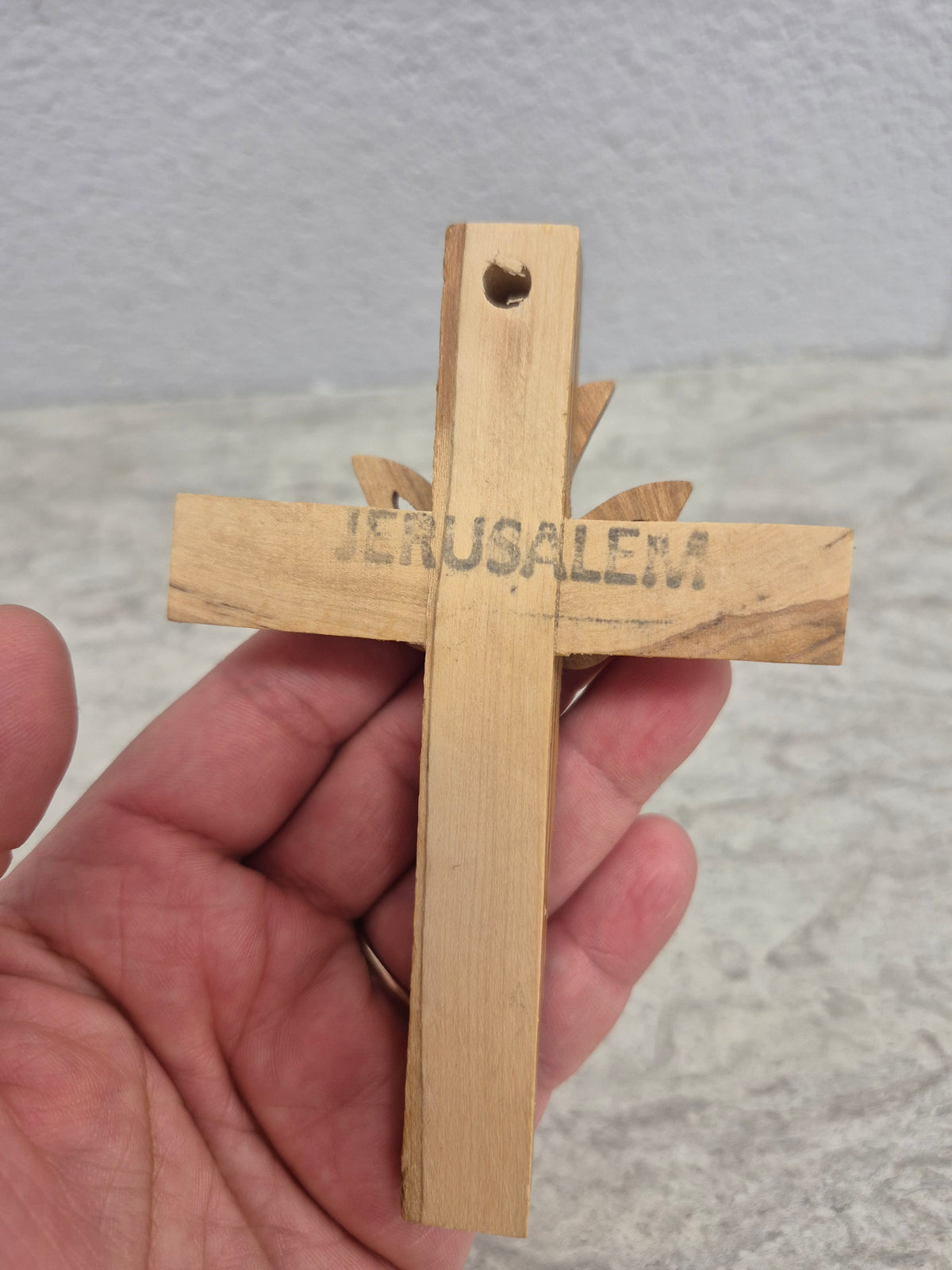 Handmade Holy Spirit Olive Wood Jerusalem Cross 4.75"