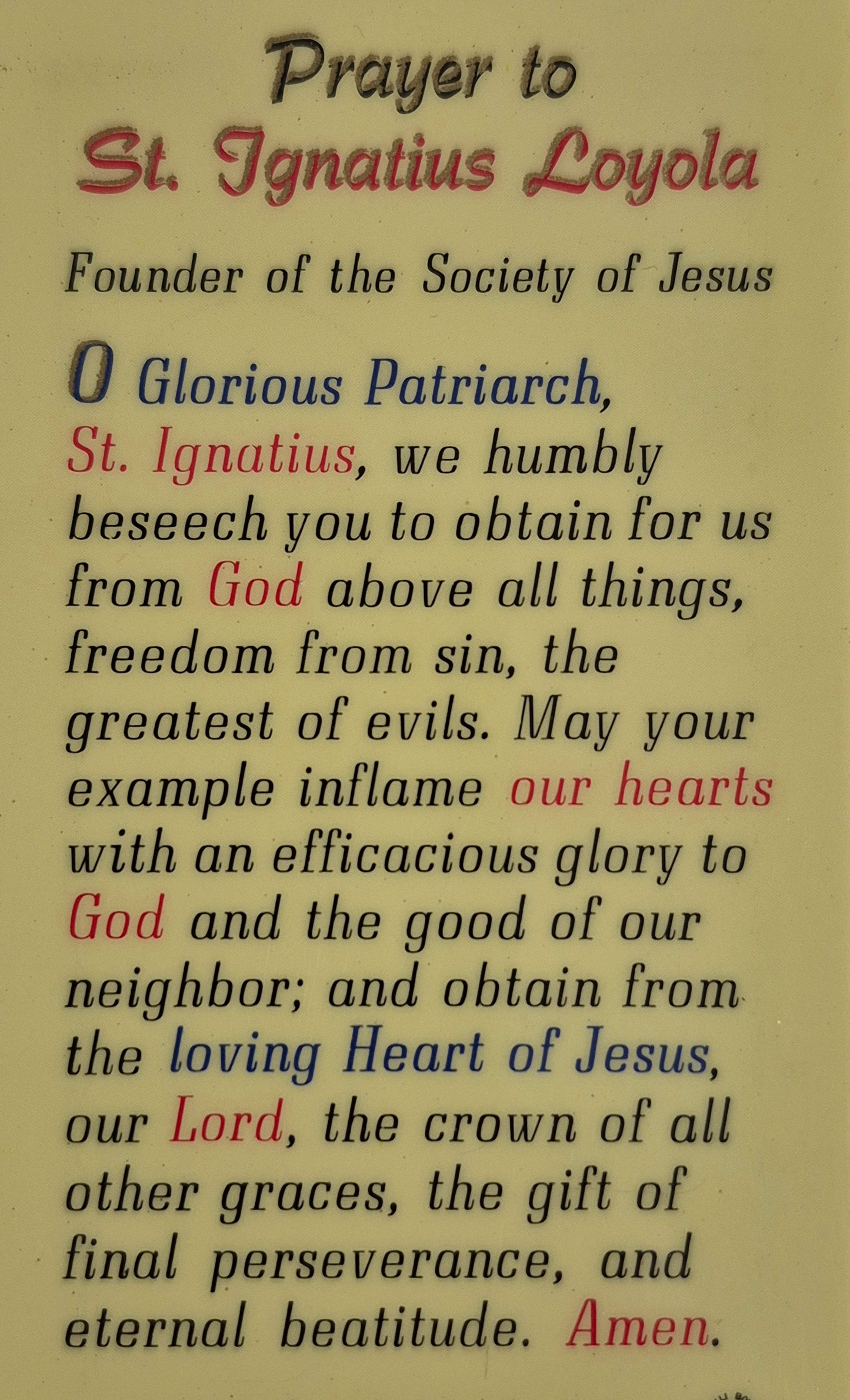 St. Ignatius Loyola Laminated Prayer Card