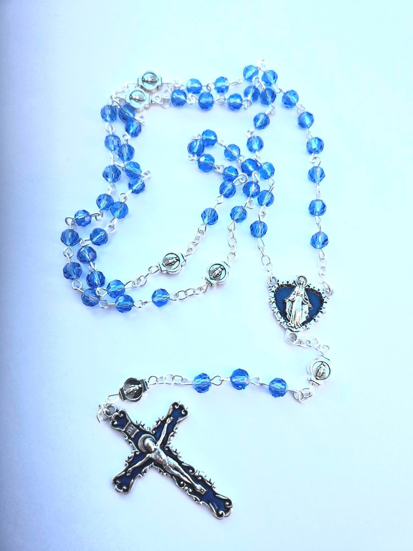 Miraculous Mother Blue Enamel Crucifix Rosary