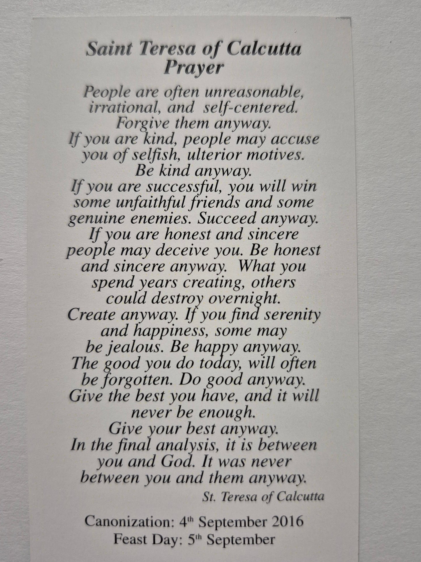 Saint Teresa of Calcutta Prayer