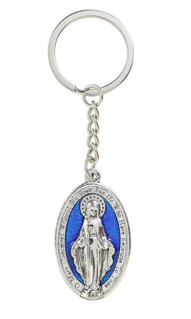 Miraculous Medal Blue Enamel Keychain
