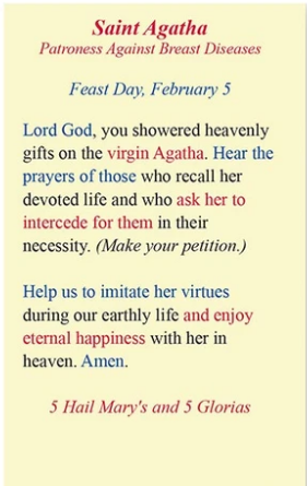 Saint Agatha Patroness Against Breast Diseases Laminated Card