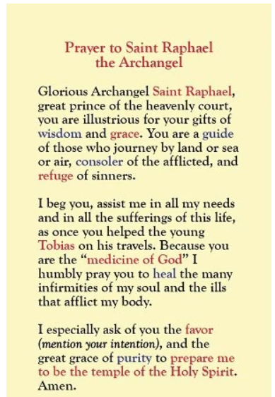 Prayer to Saint Raphael the Archangel Laminated Card