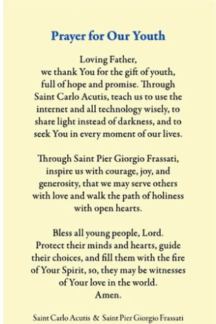 Prayer for Our Youth Laminated Card