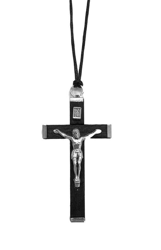 Black Wood Crucifix w/cord 1.75"