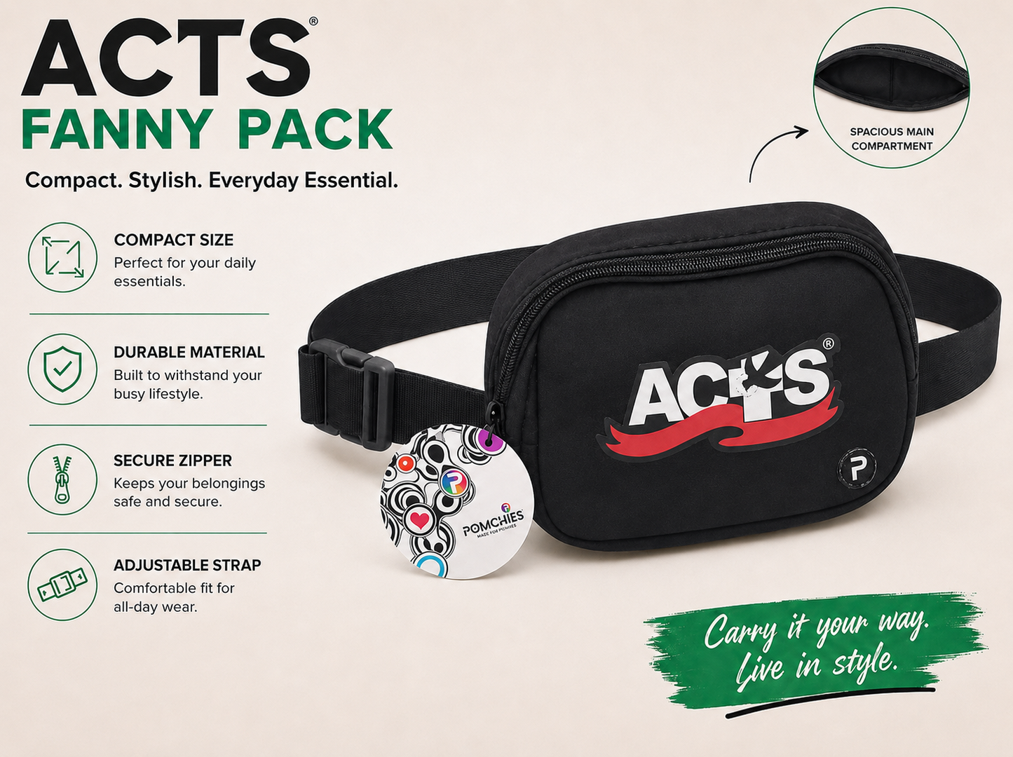 ACTS Black Fanny Pack