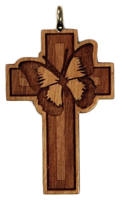 Butterfly Wood Cross w/Cord