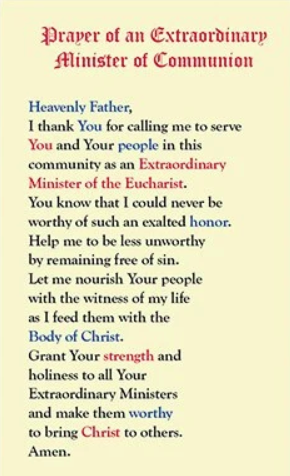 Prayer of an Extraordinary Minister of Communion Laminated Card