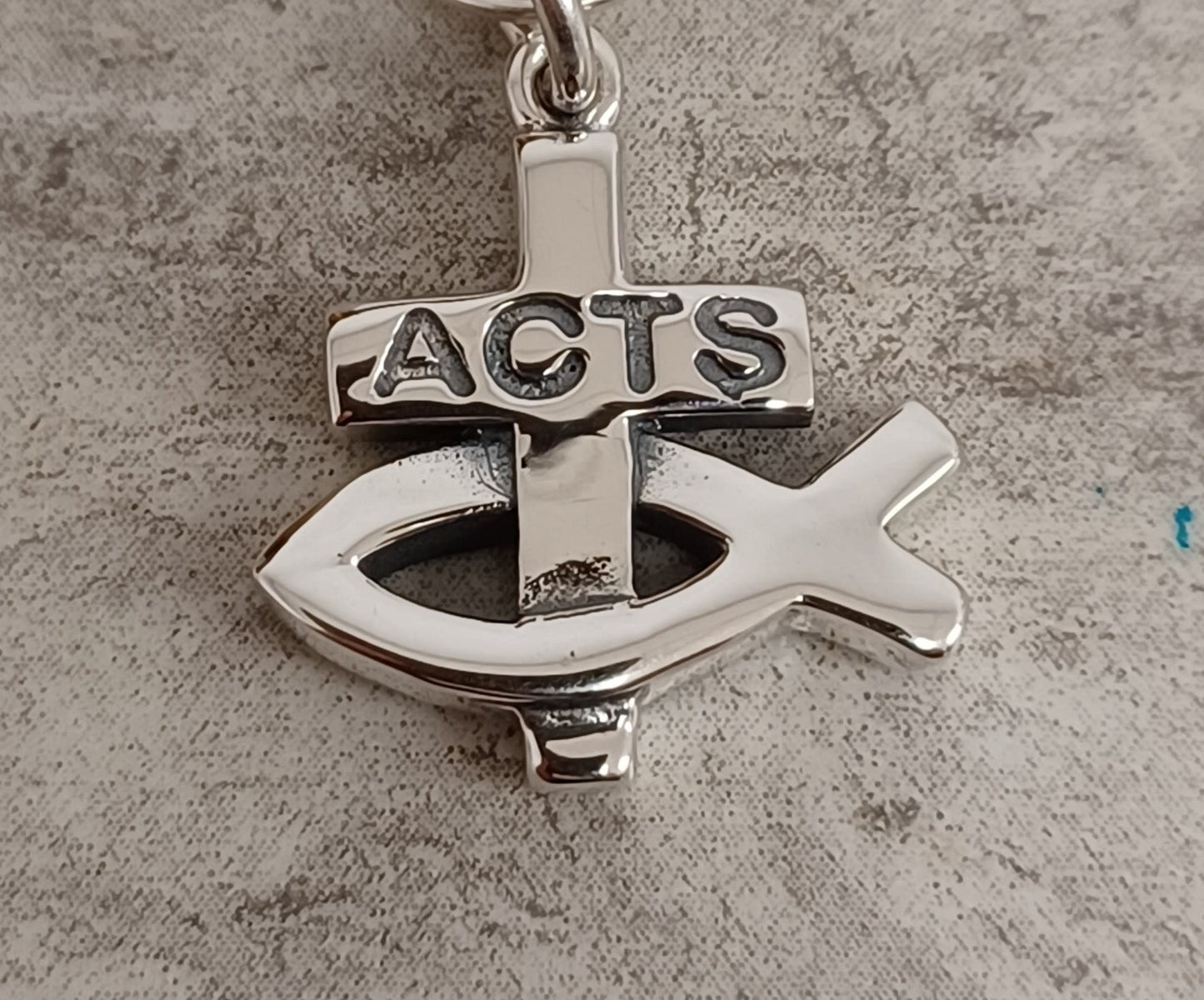 ACTS Fish Cross Sterling Silver Charm