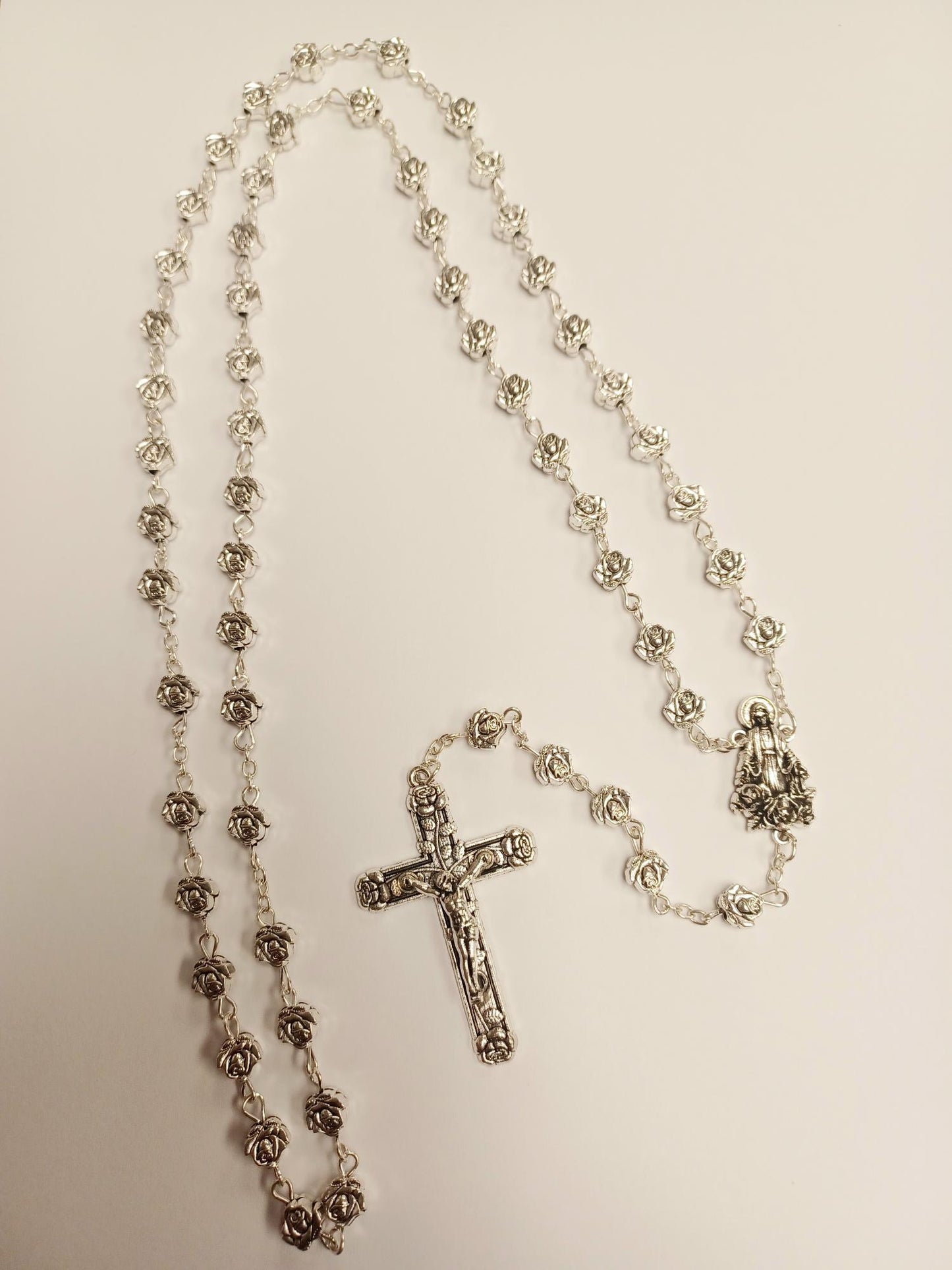 Miraculous Mother Silver Tone Devotional Rose Rosary
