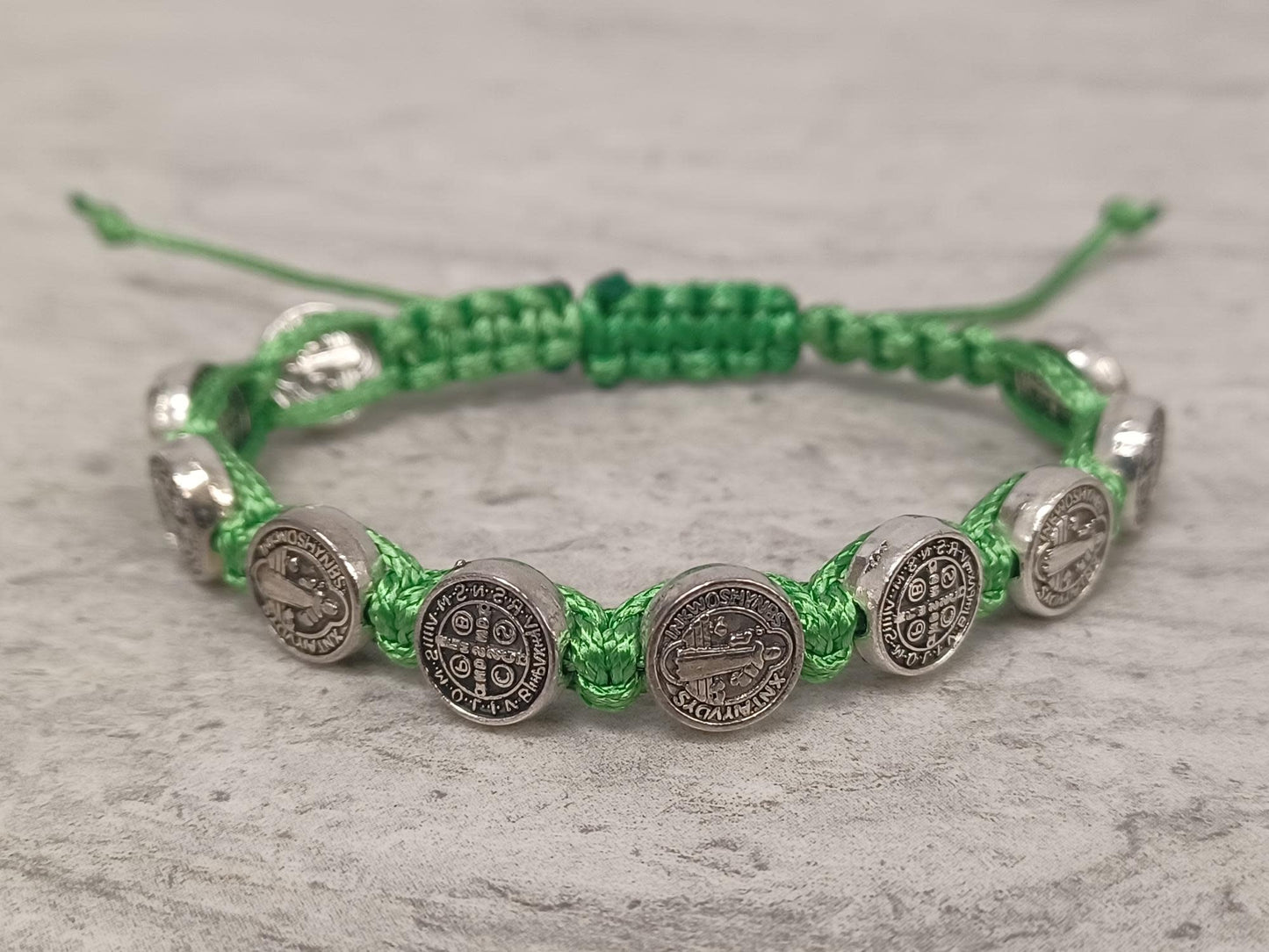 St Benedict Knotted Rosary Bracelet Green