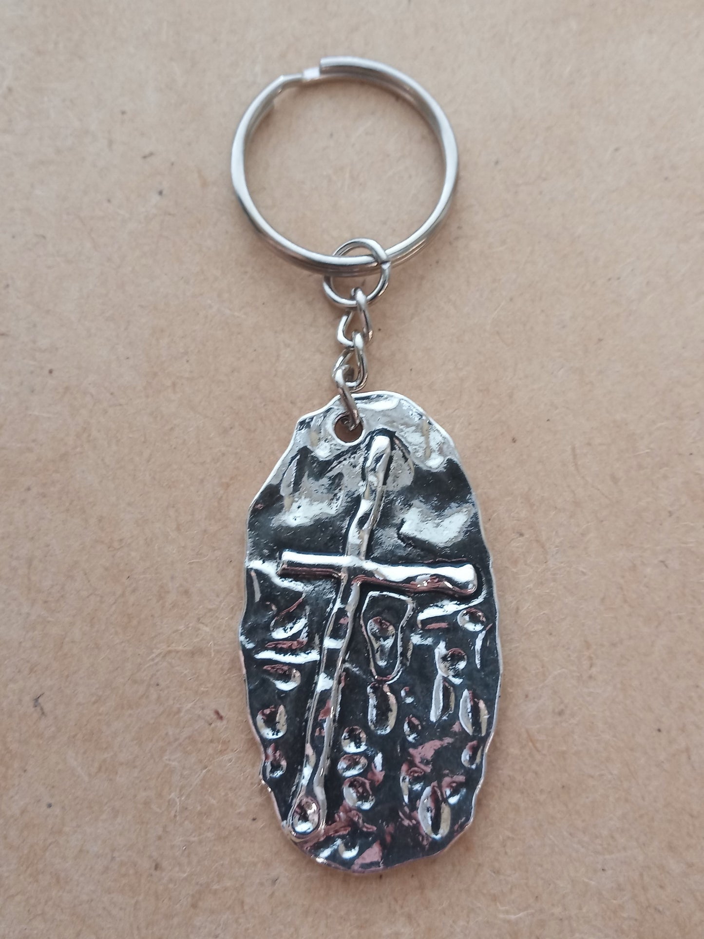 Hammered Cross Keychain