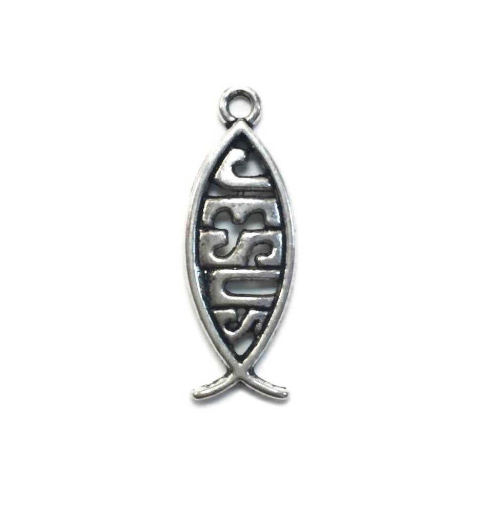 Vertical Jesus Fish Metal Charm