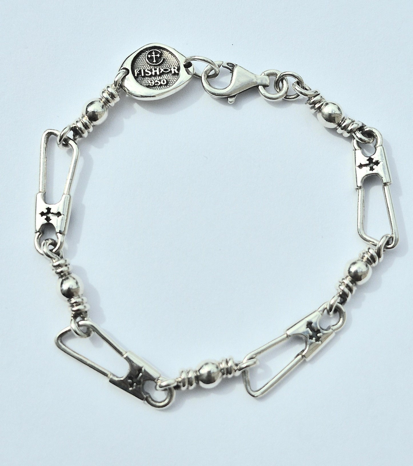 Large Link Original w/Crosses Sterling Silver Bracelet 9.5"