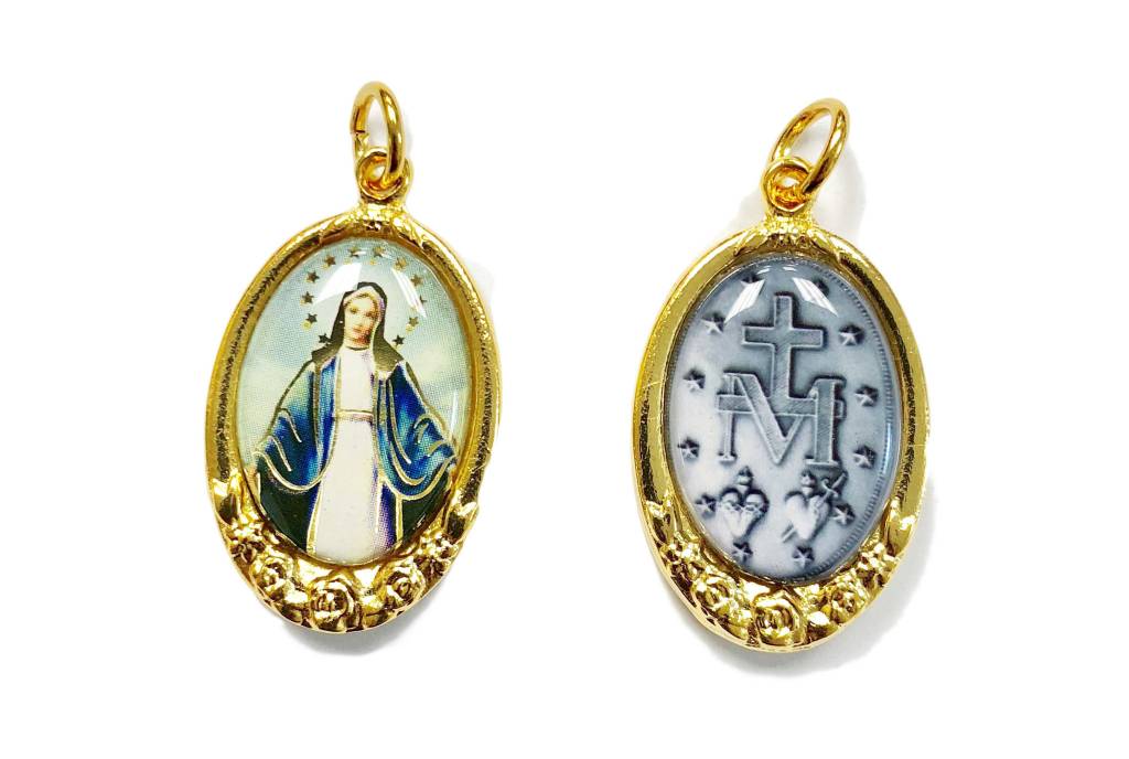 Our Lady of Grace Gold Tone Epoxy Pendant