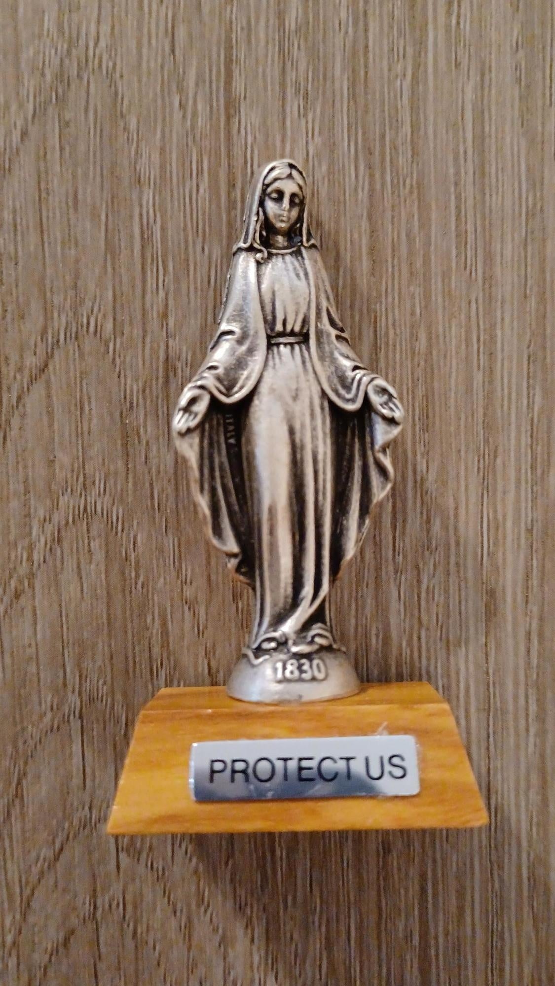 2.75" Miraculous Mother Pewter Statue with Olivewood Base