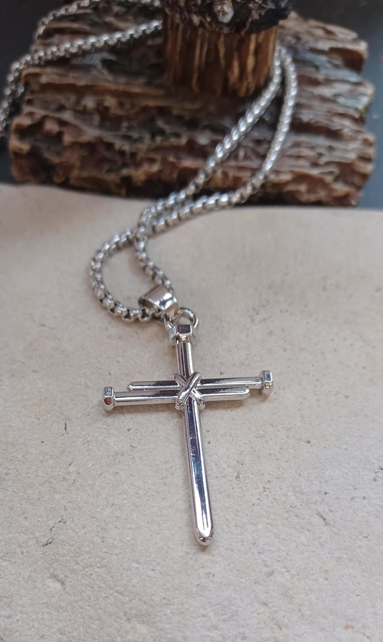 Nail Cross Pendant w/braided chain