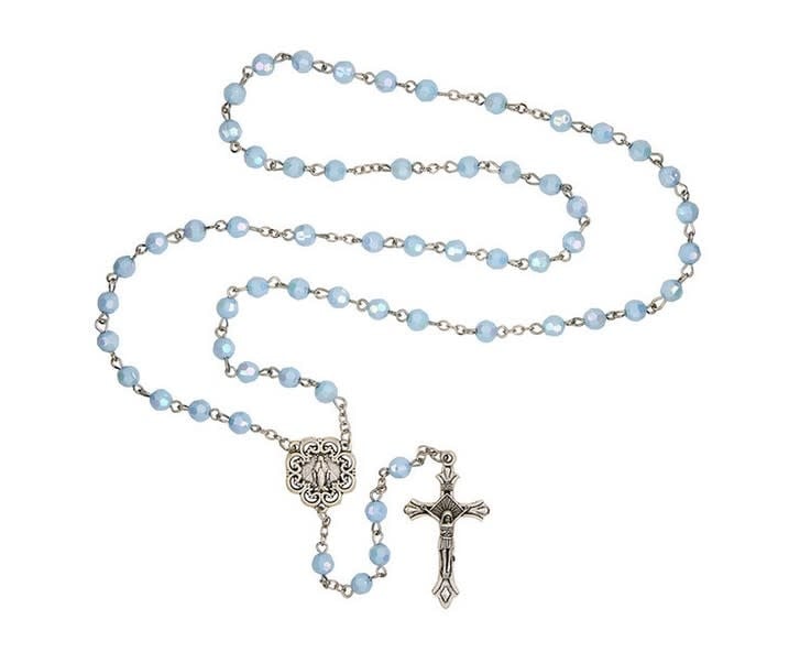 Our Lady of Grace Baby Blue Faceted Rosary