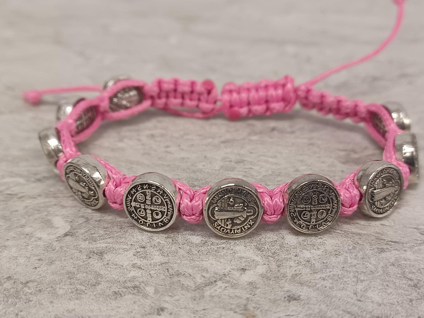 St Benedict Knotted Rosary Bracelet Pink