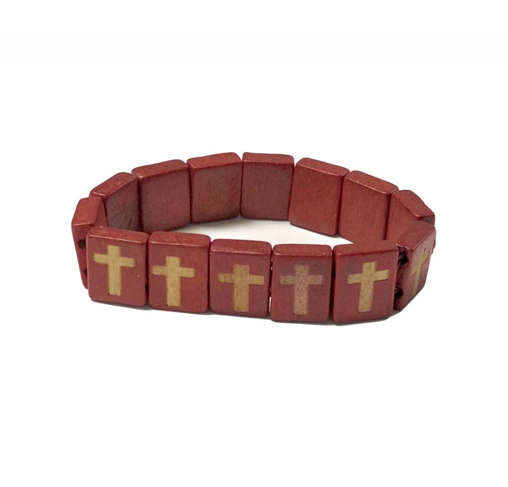 Red Wood Cross Bracelet