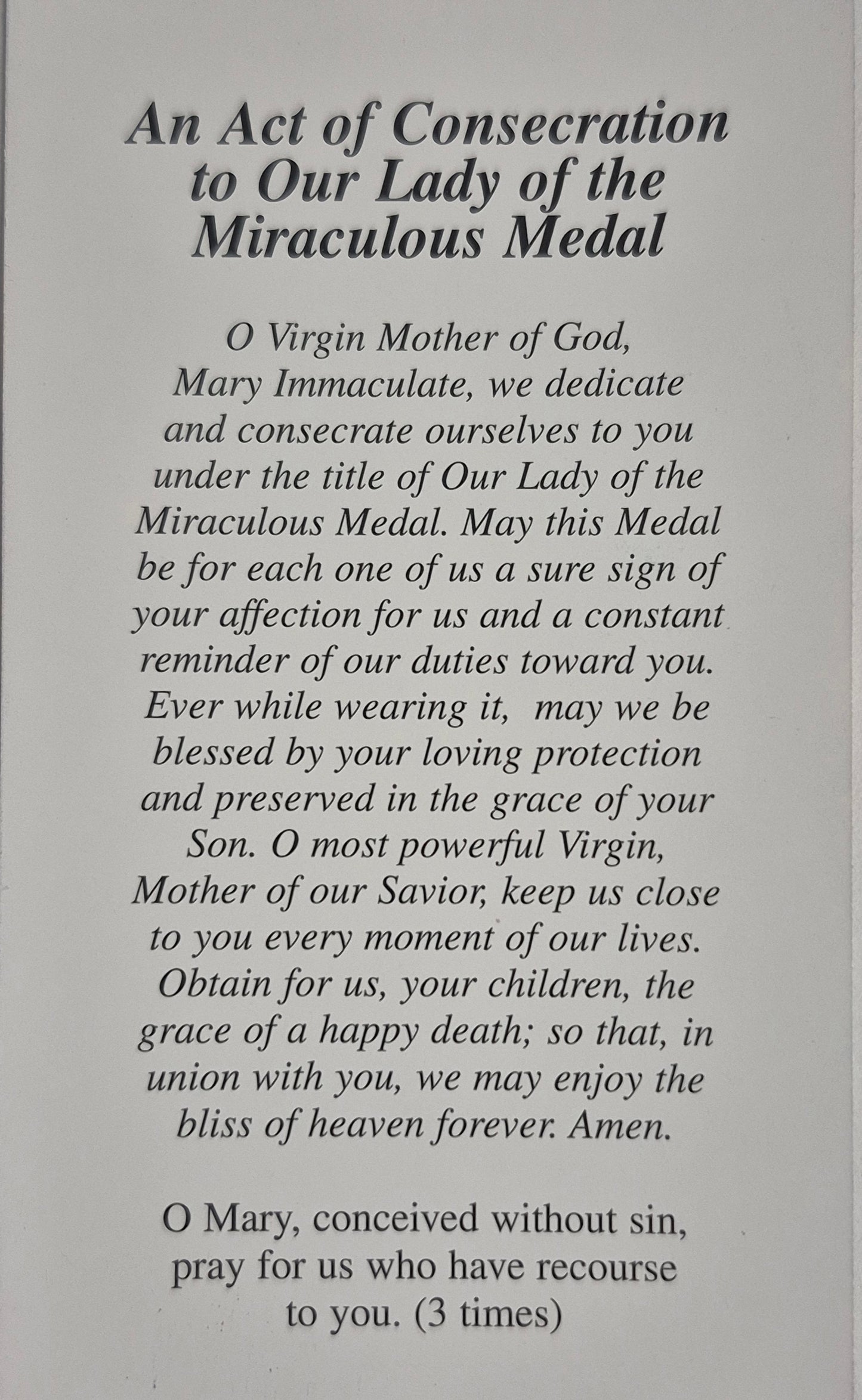An Act of Consecration to Our Lady of the Miraculous Medal