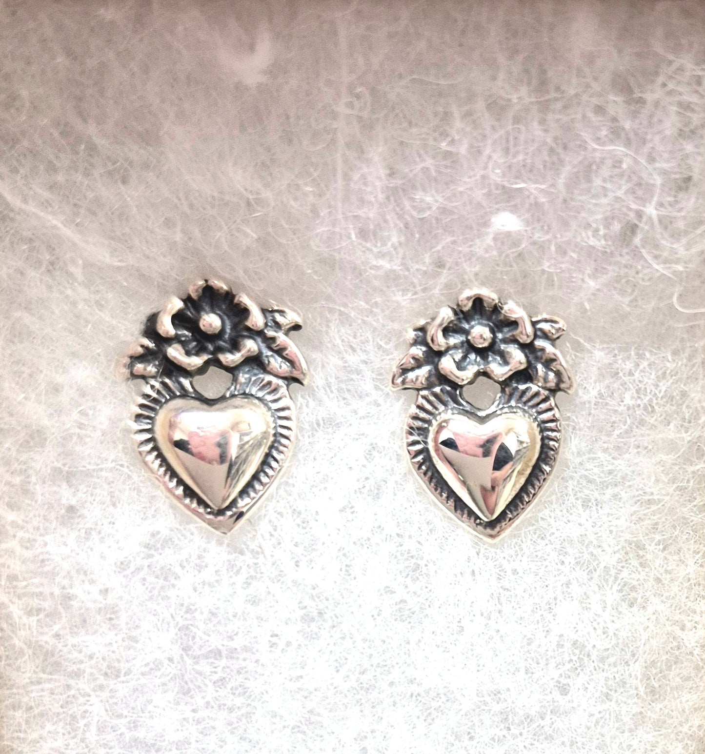 Sacred Heart Floral Earring Studs