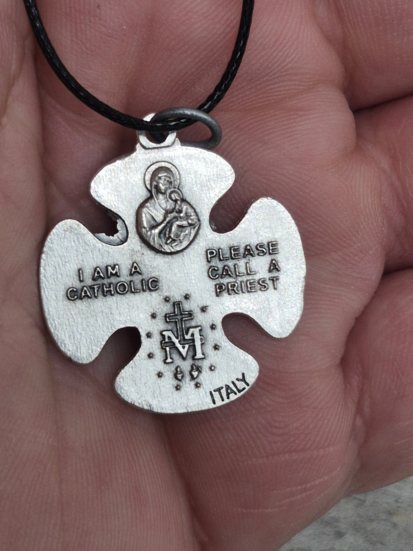 Four Way Medal Cross Pendant 1" w/Cord
