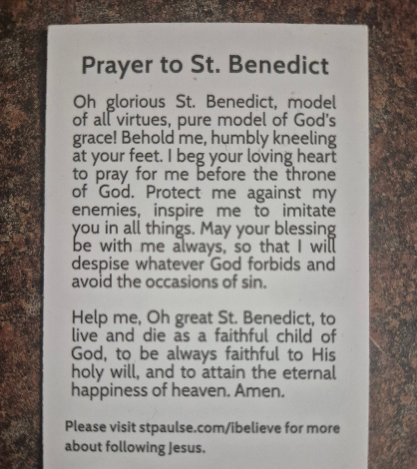 Prayer to St Benedict w/medal