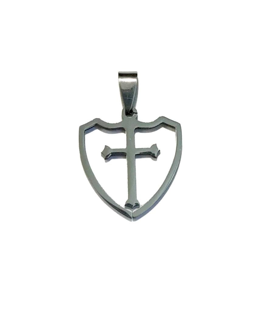 Stainless Steel Shield w/Cross Pendant