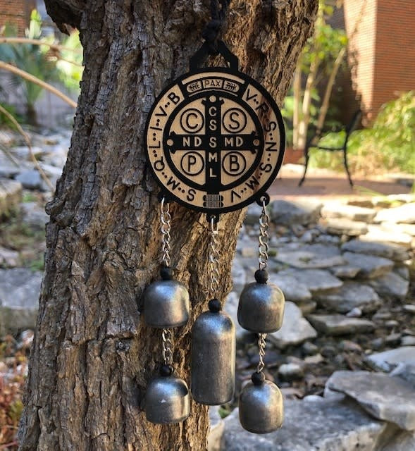 St Benedict Wooden Door Hanger w/Bells