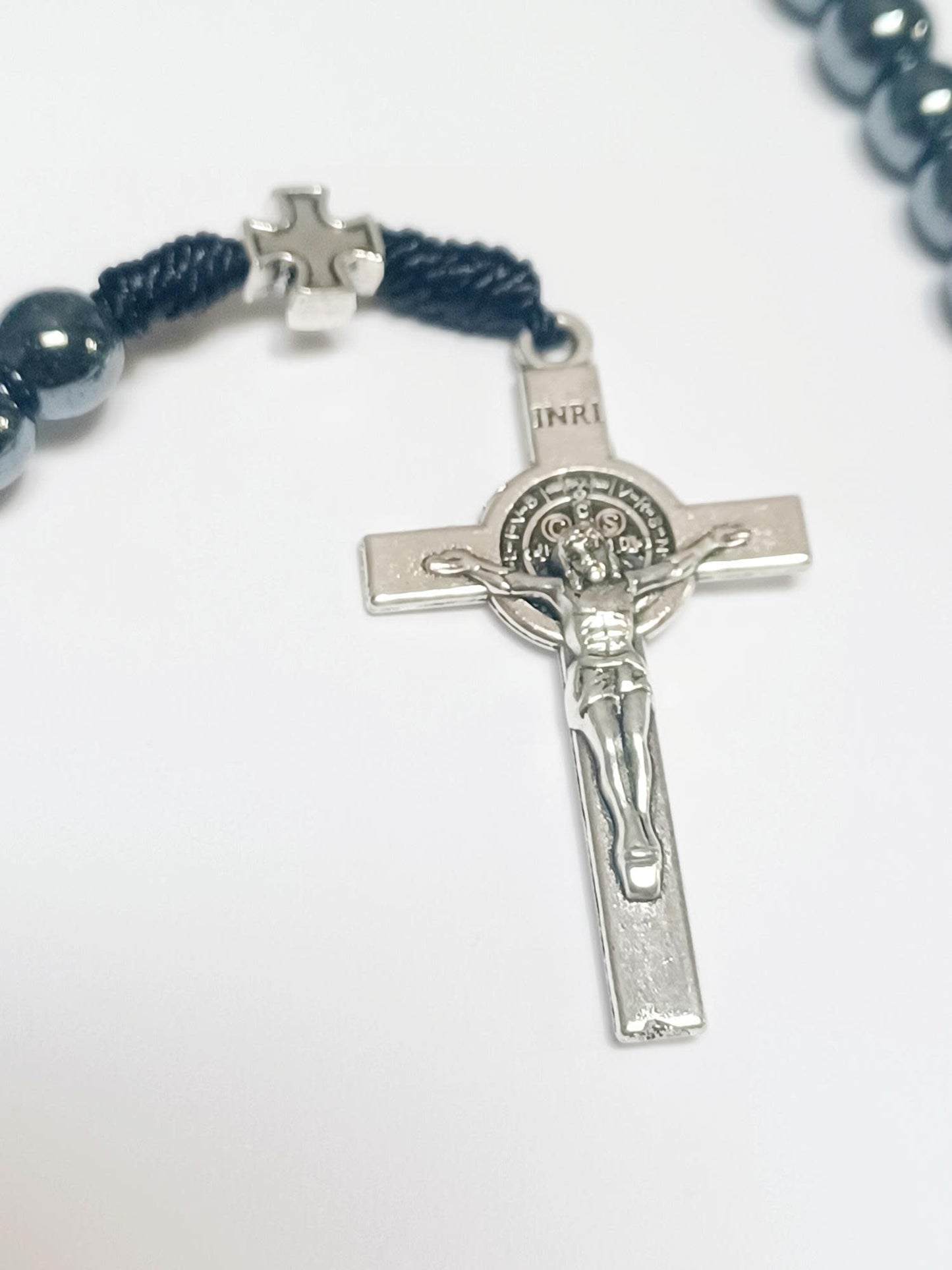 St Benedict Hematite Bead Protection Rosary