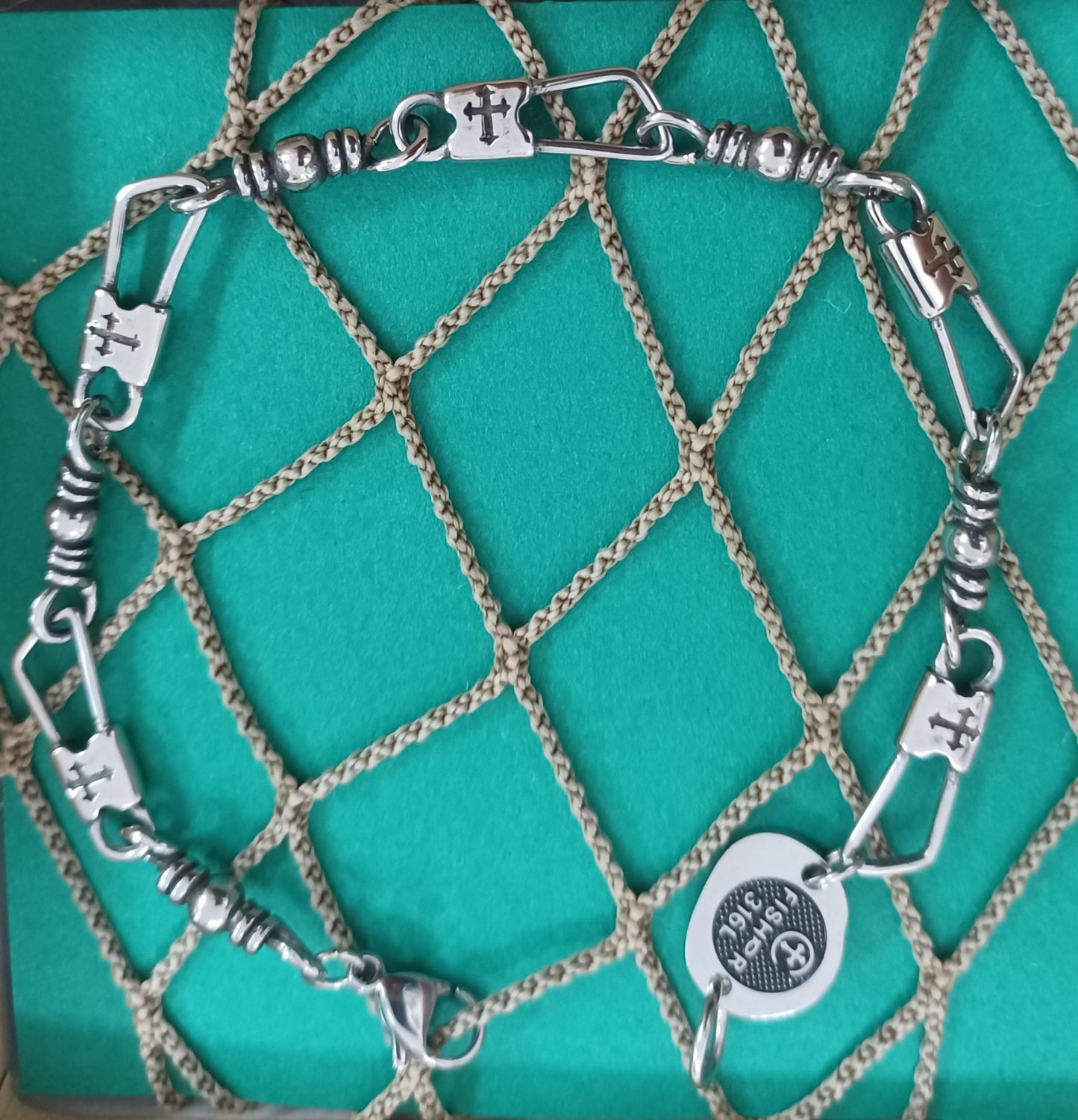 Stainless Steel Fisher of Men Bracelet w/Crosses 8.5"