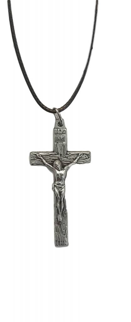 Wood Grain Metal Crucifix 1.5" w/cord