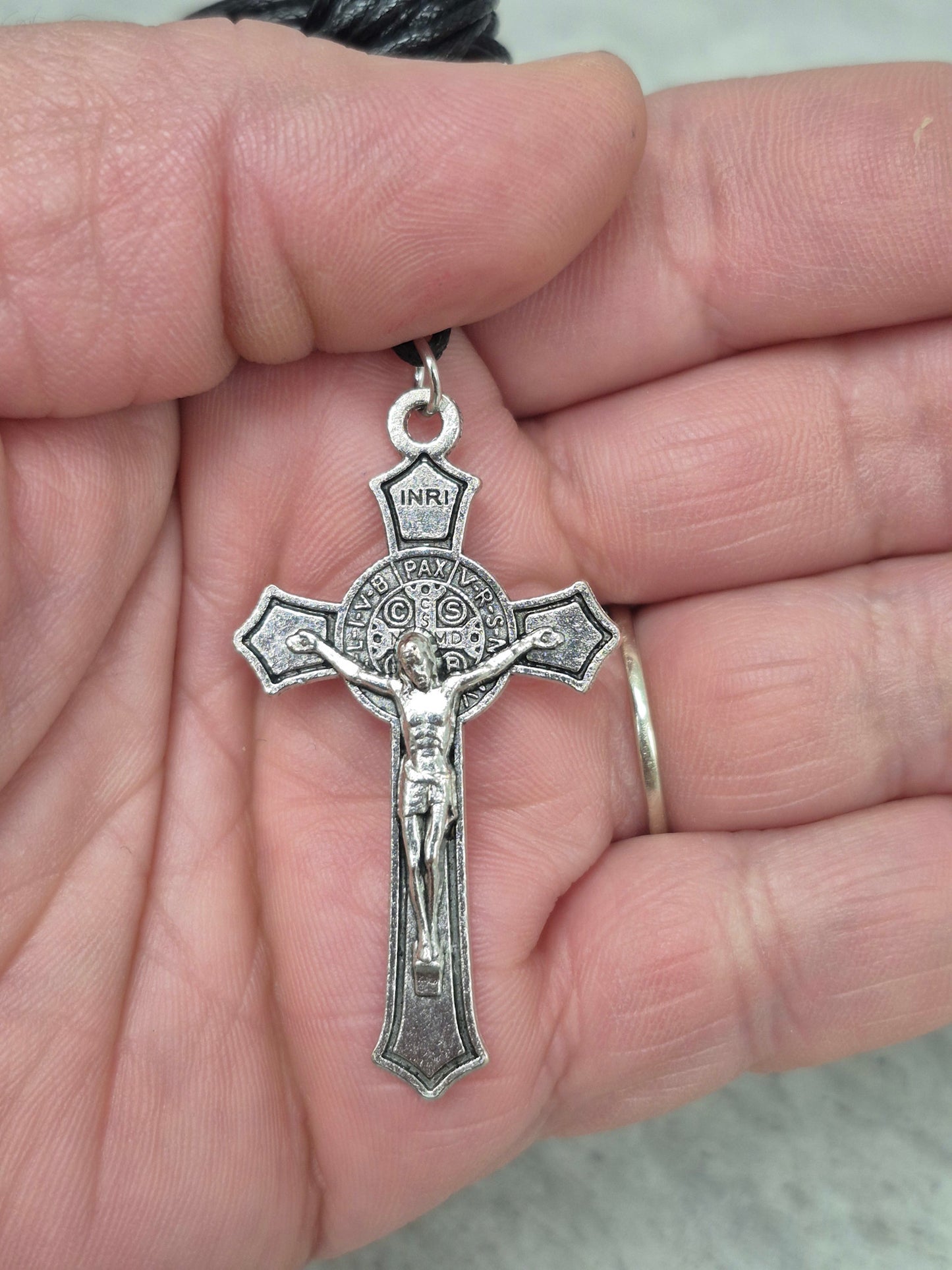 St. Benedict 2" Black Inlay Crucifix w/cord