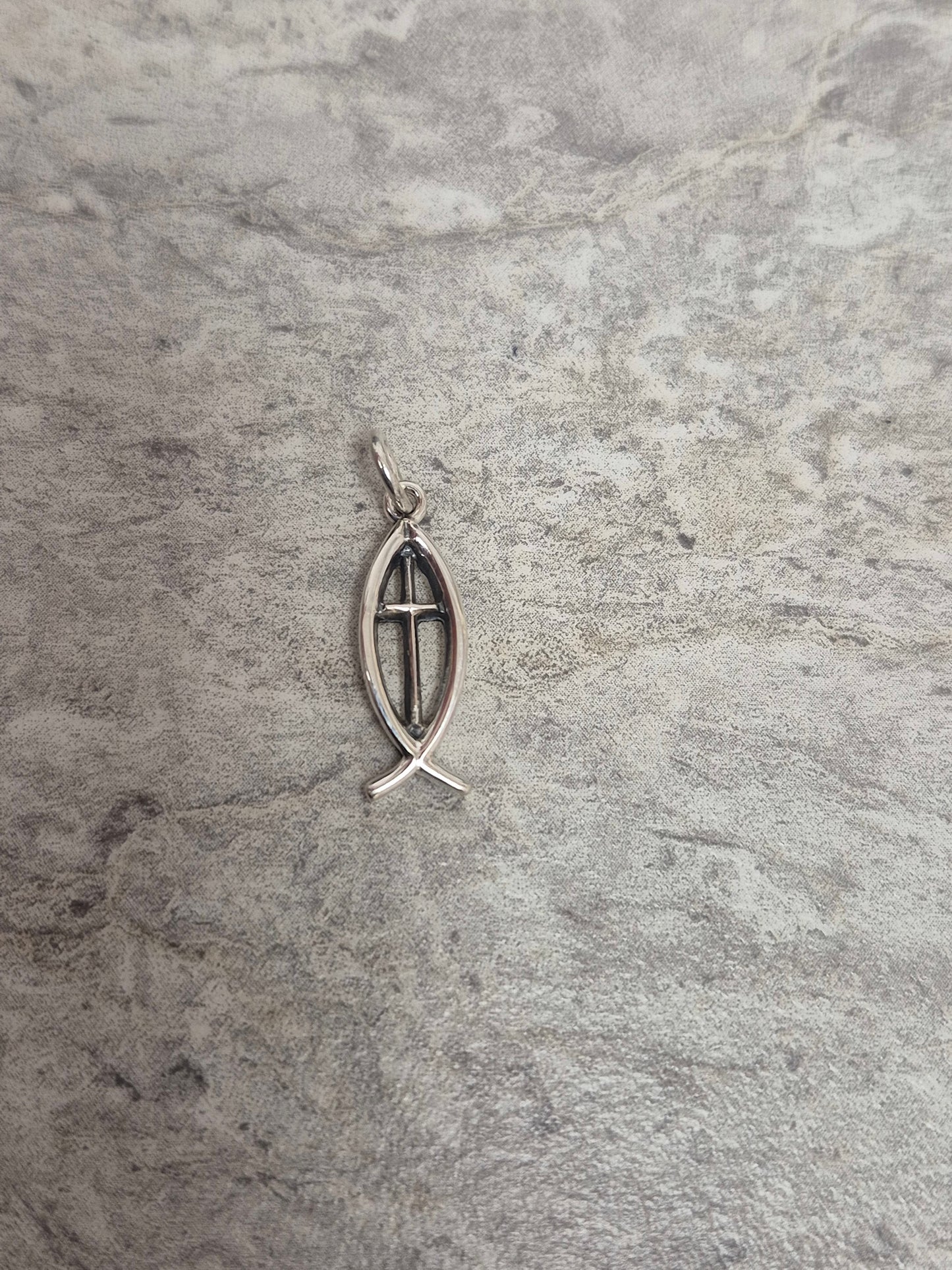 Ichthus w/Cross Sterling Silver Charm