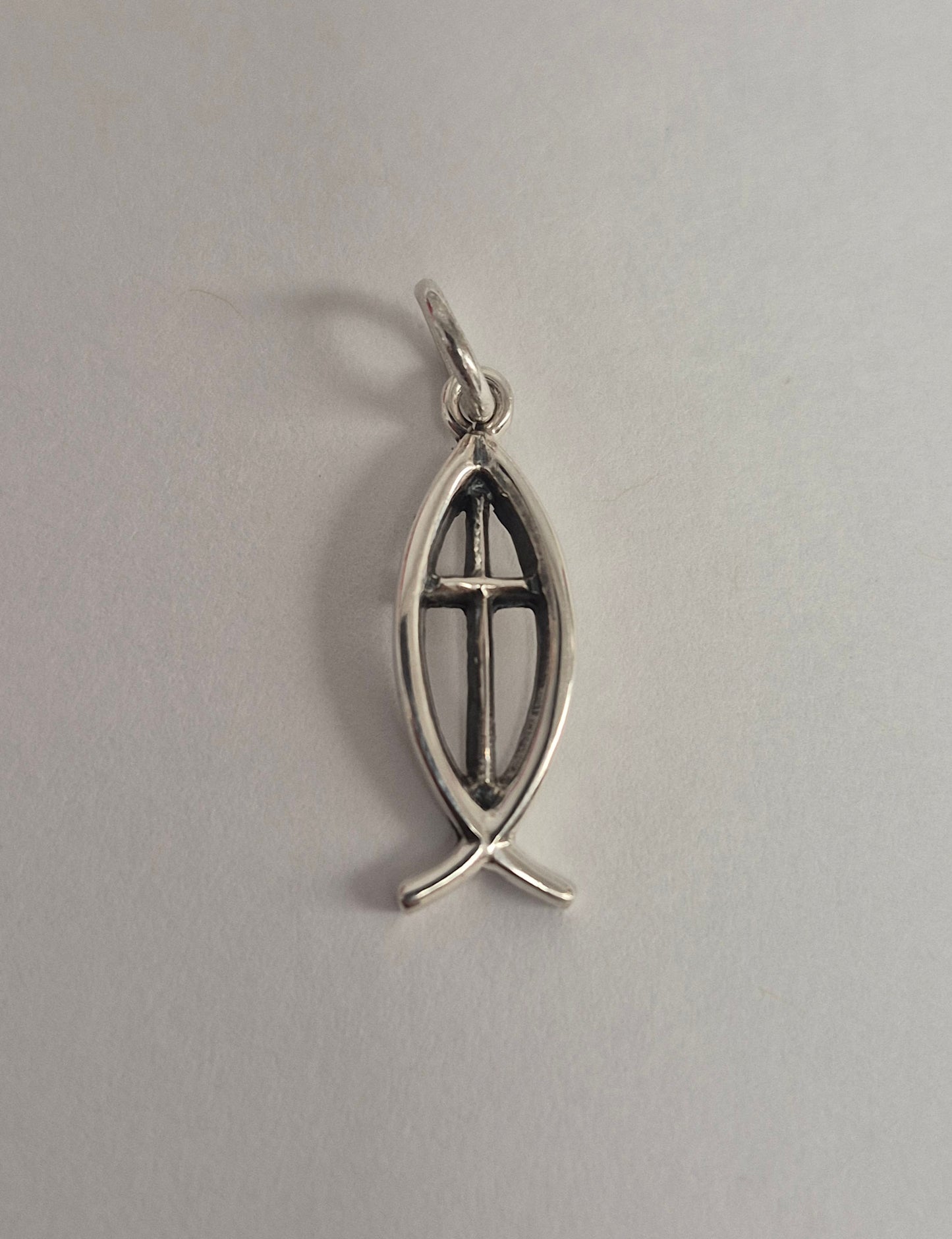 Ichthus w/Cross Sterling Silver Charm