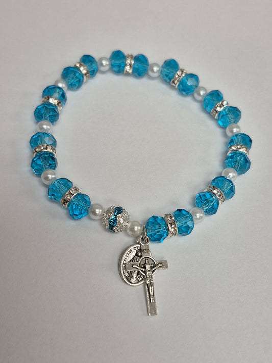 Aqua Crystal Rosary Bracelet