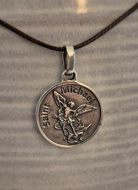 St Michael Sterling Silver Round Pendant