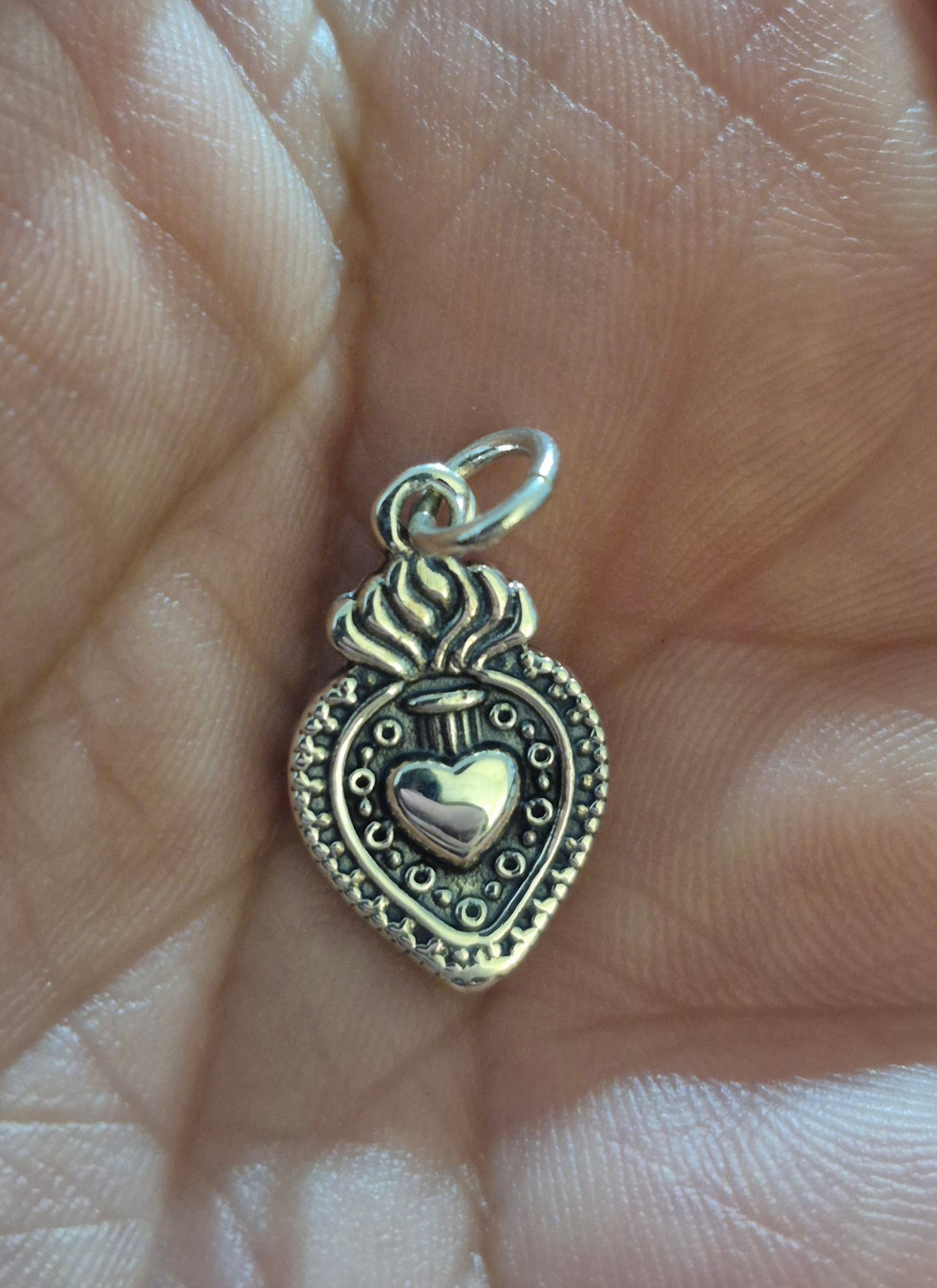 Sacred Heart Sterling Silver Charm