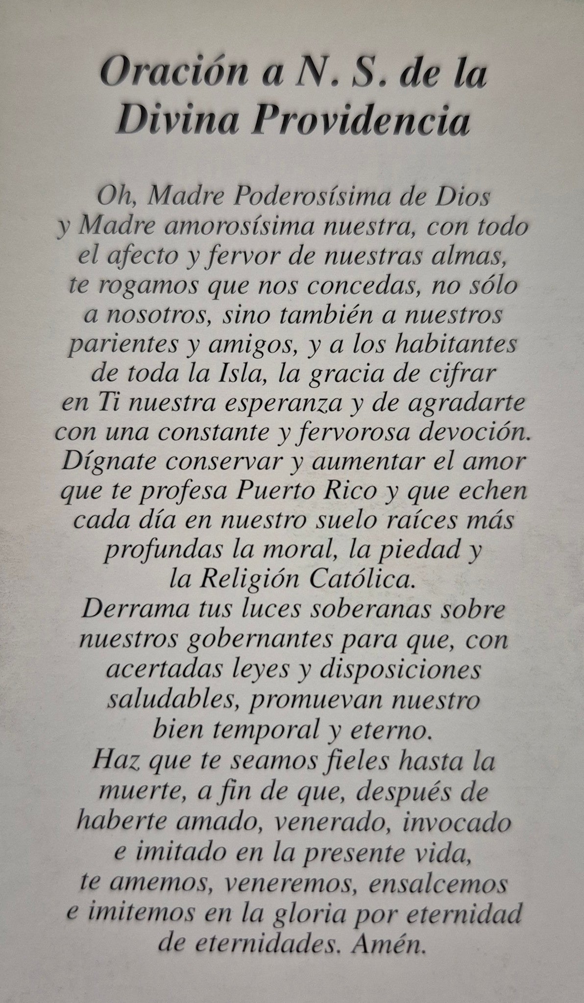 Oracion a N.S. de la Divina Providencia