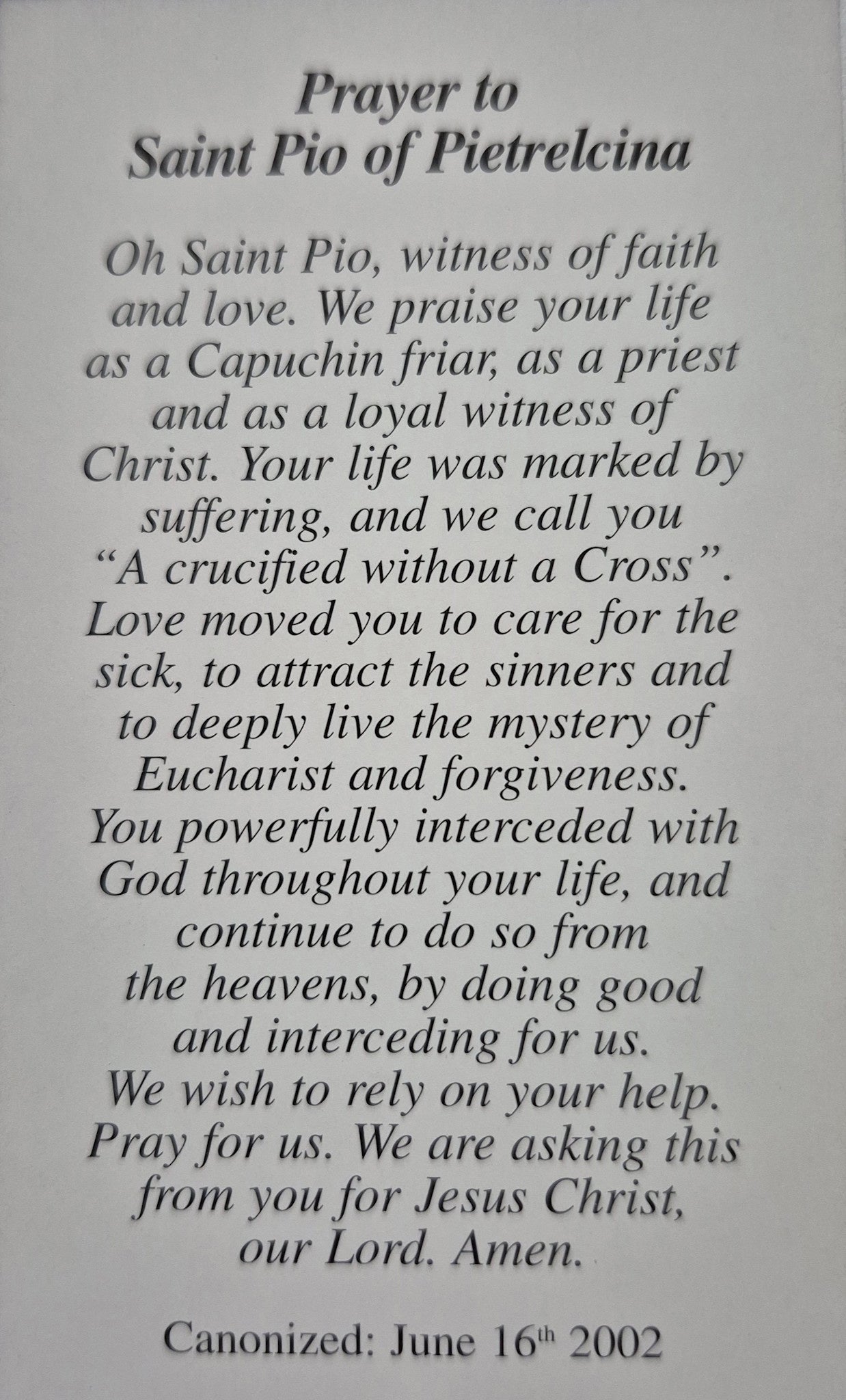 Prayer to Saint Pio of Pietrelcina