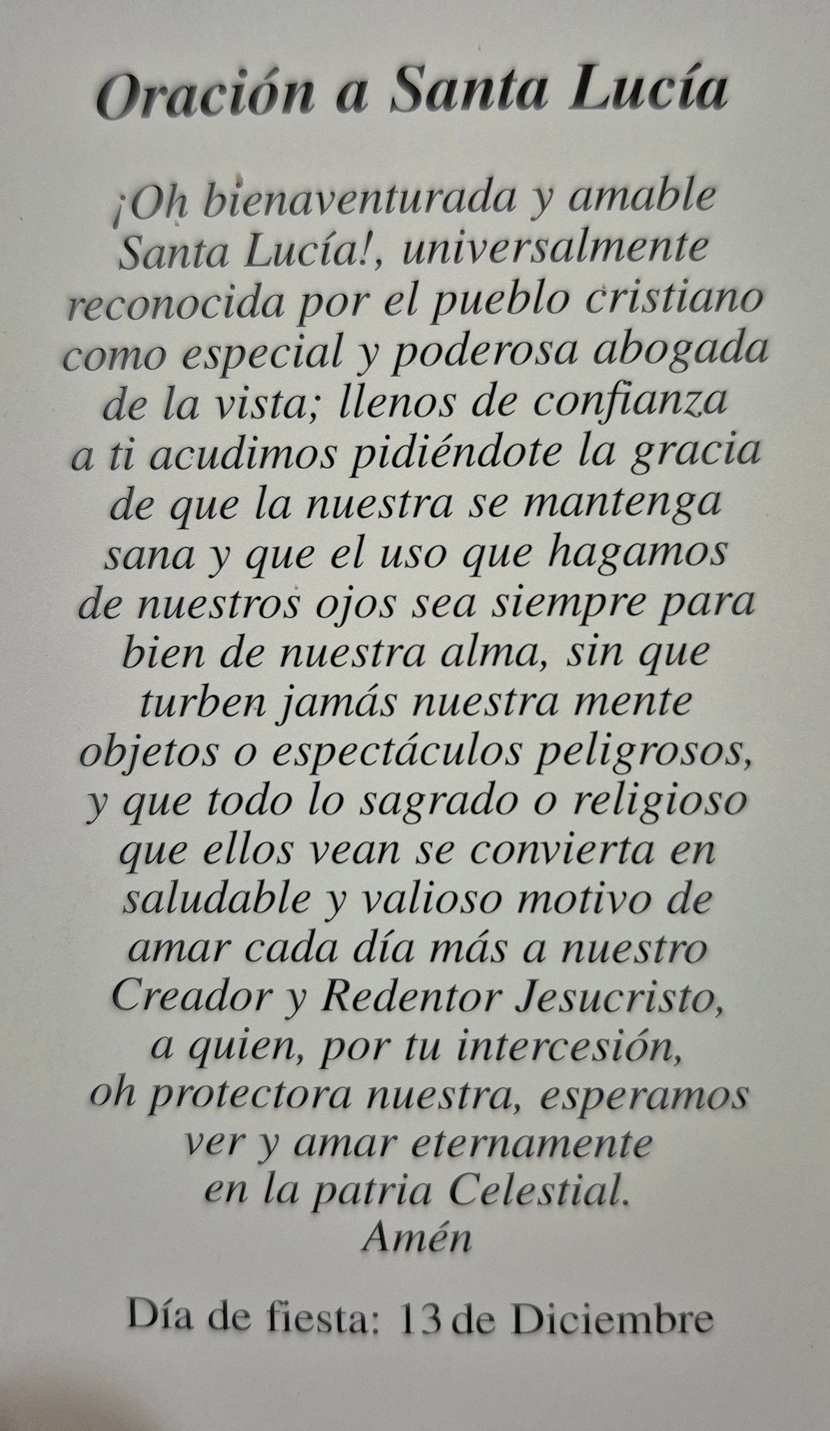 Oracion a Santa Lucia