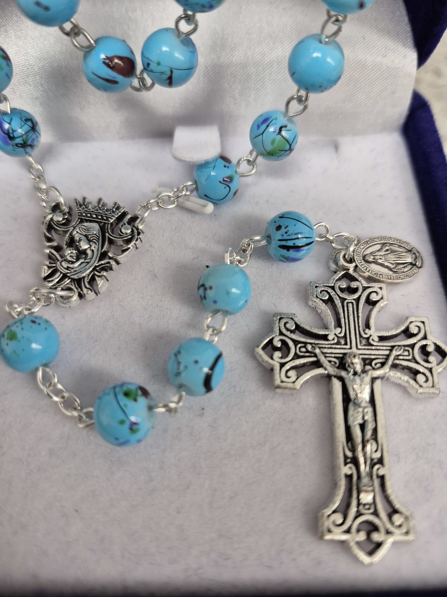 Mother and Child Glass Bead Turquoise Rosary
