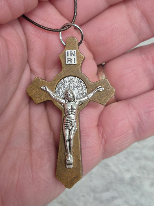 St Benedict Brown Wood Crucifix w/cord